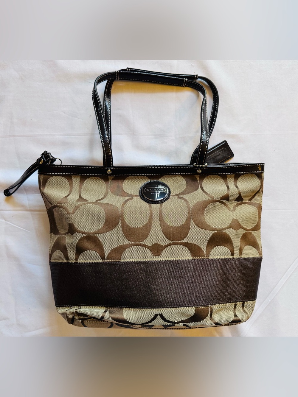 Coach Brown and Tan Signature Canvas Tote